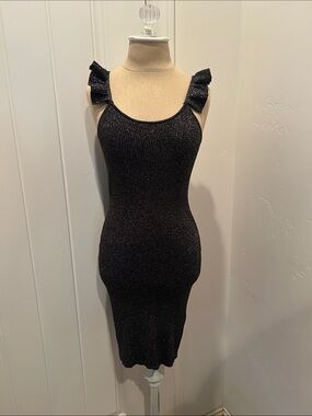 Collectif Vintage Sleeveless Black Sparkle Knit Bodycon Dress with Ruffle Straps